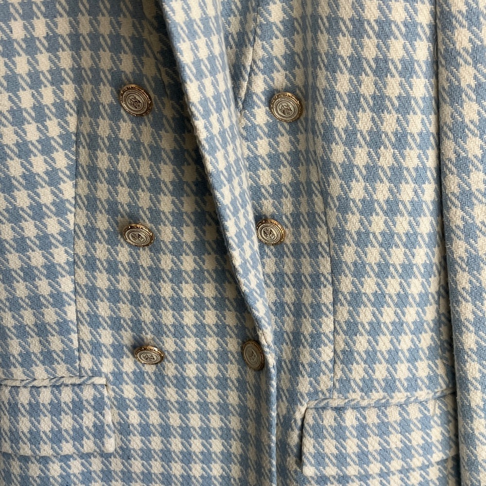 ZARA Houndstooth Double-Breasted Blazer Baby Blue ASO Princess Kate Size Small - Picture 6 of 11